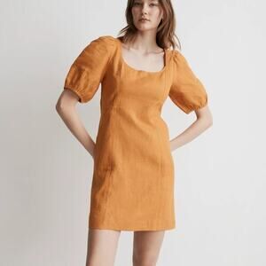 Madewell Women's Size 2 Mustard Yellow Ochre Fresco 100% Linen Maisie Mini Dress